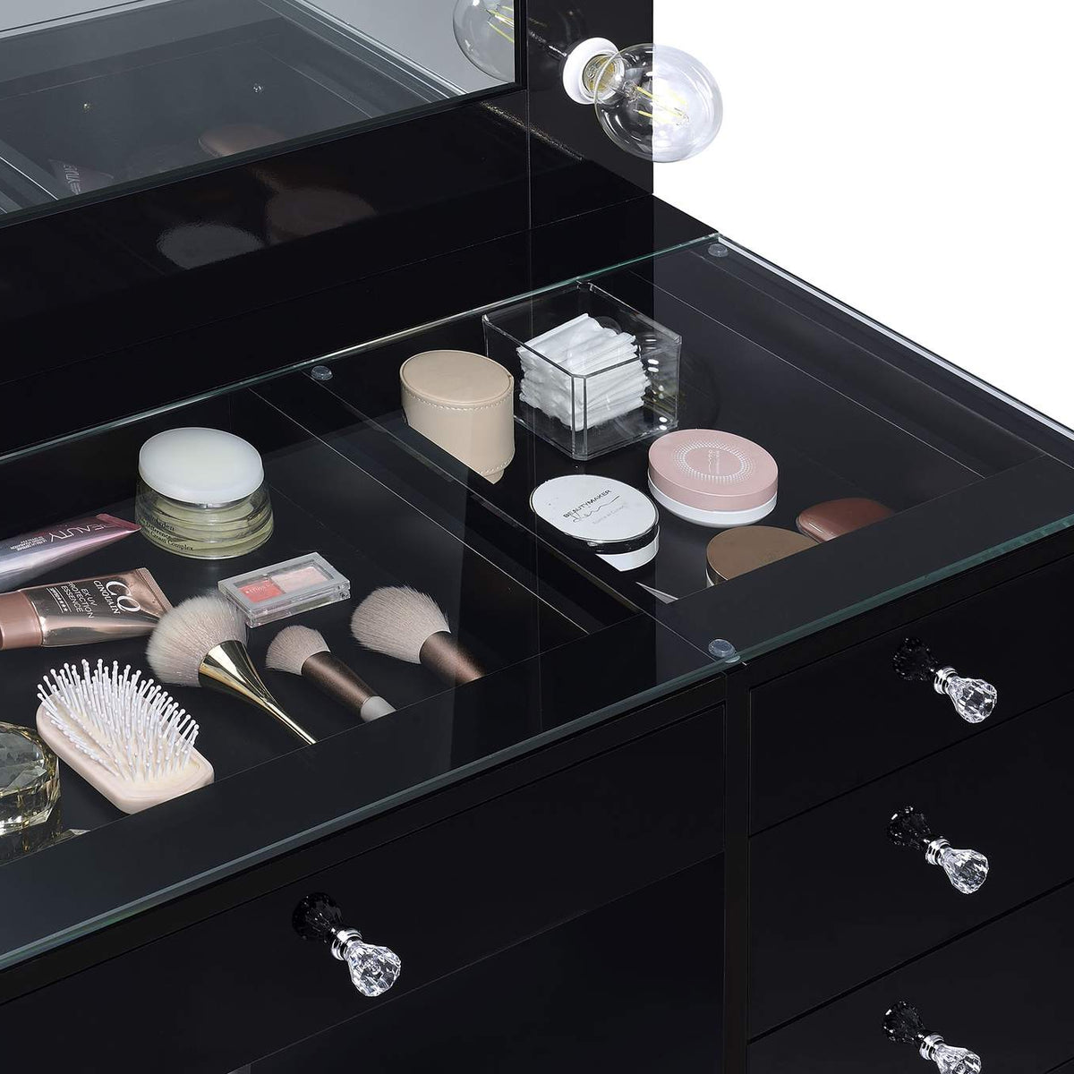 931144 Acena 7-drawer Vanity Set with Lighting Black High Gloss