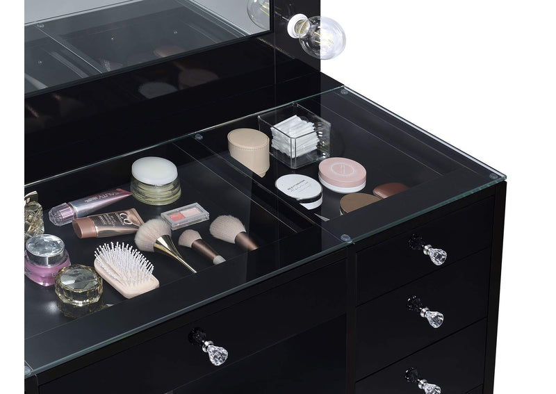 931144 Acena 7-drawer Vanity Set with Lighting Black High Gloss