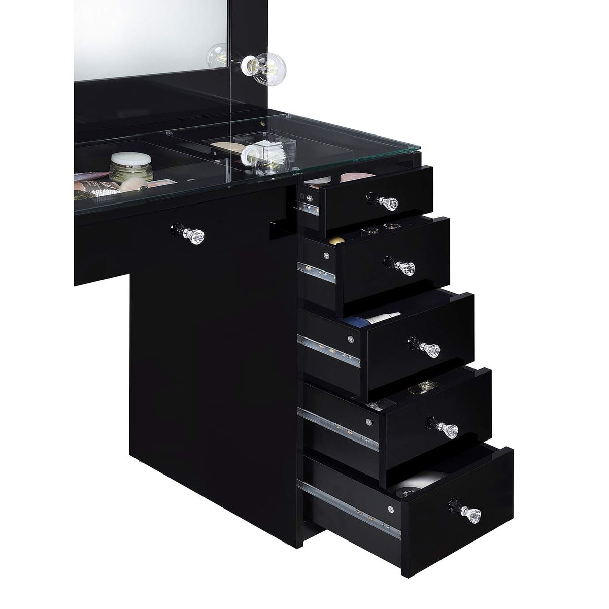 931144 Acena 7-drawer Vanity Set with Lighting Black High Gloss