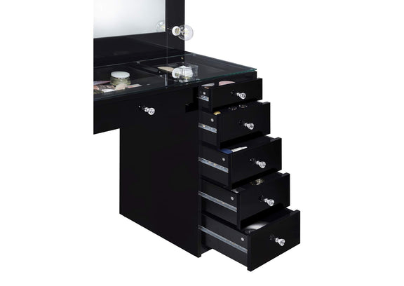 931144 Acena 7-drawer Vanity Set with Lighting Black High Gloss