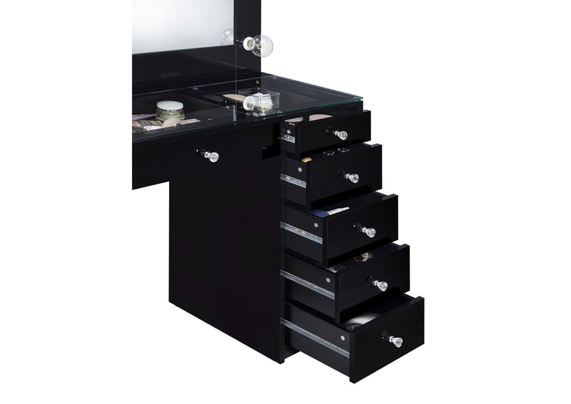 931144 Acena 7-drawer Vanity Set with Lighting Black High Gloss