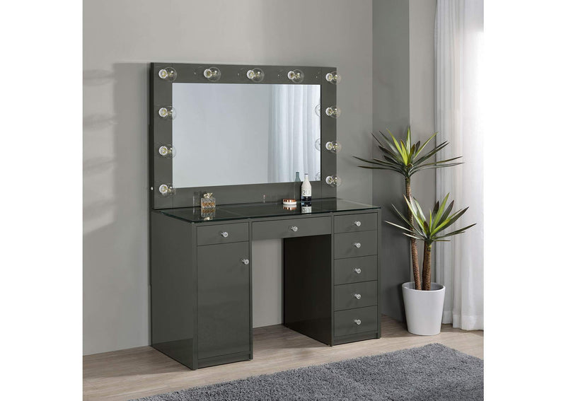 931145 Acena 7-drawer Vanity Set with Lighting Grey High Gloss