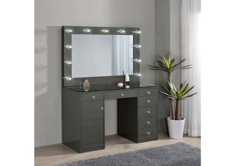 931145 Acena 7-drawer Vanity Set with Lighting Grey High Gloss