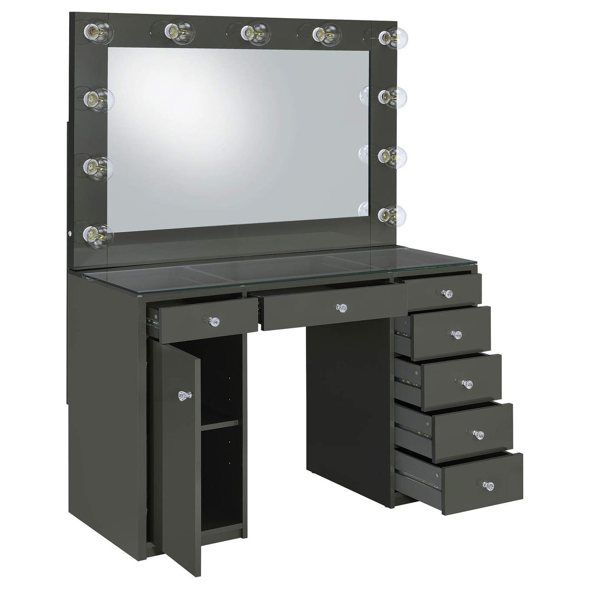 931145 Acena 7-drawer Vanity Set with Lighting Grey High Gloss