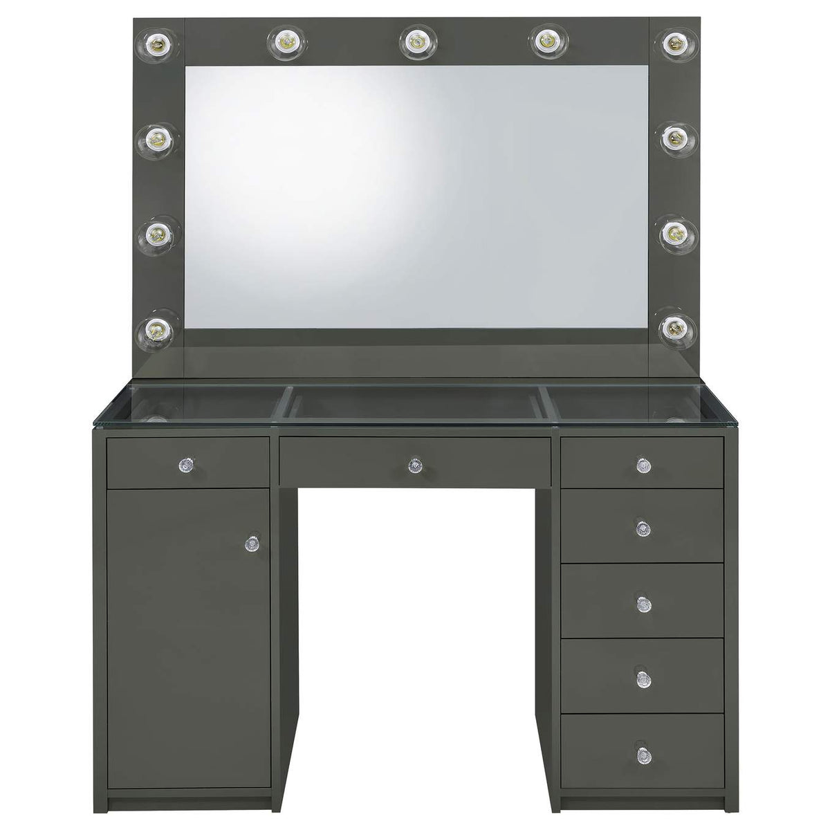 931145 Acena 7-drawer Vanity Set with Lighting Grey High Gloss