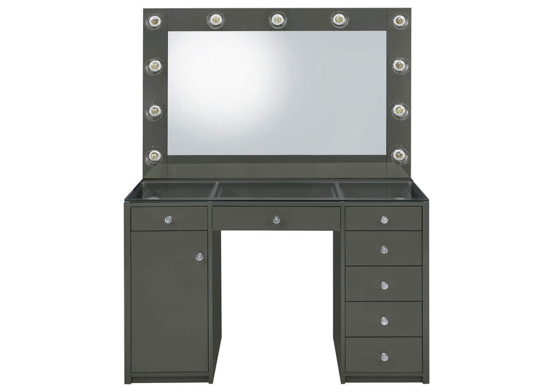 931145 Acena 7-drawer Vanity Set with Lighting Grey High Gloss