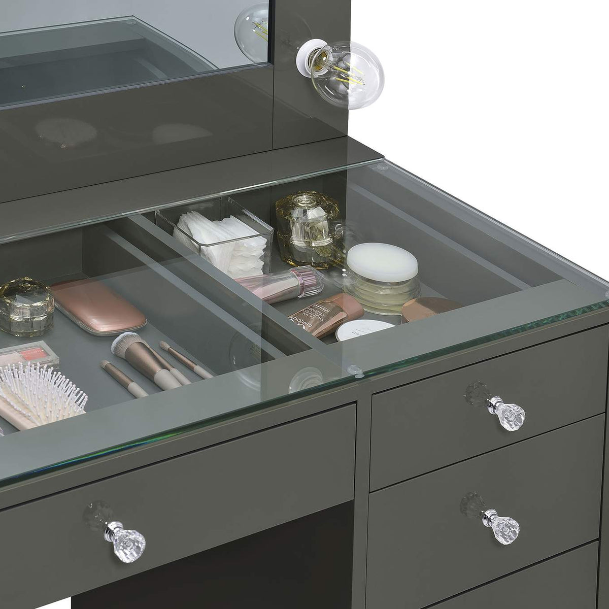 931145 Acena 7-drawer Vanity Set with Lighting Grey High Gloss