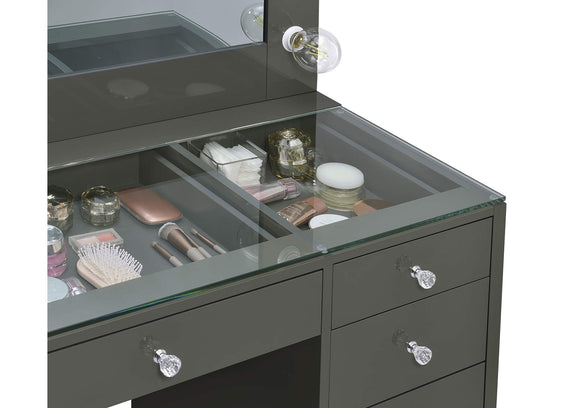 931145 Acena 7-drawer Vanity Set with Lighting Grey High Gloss