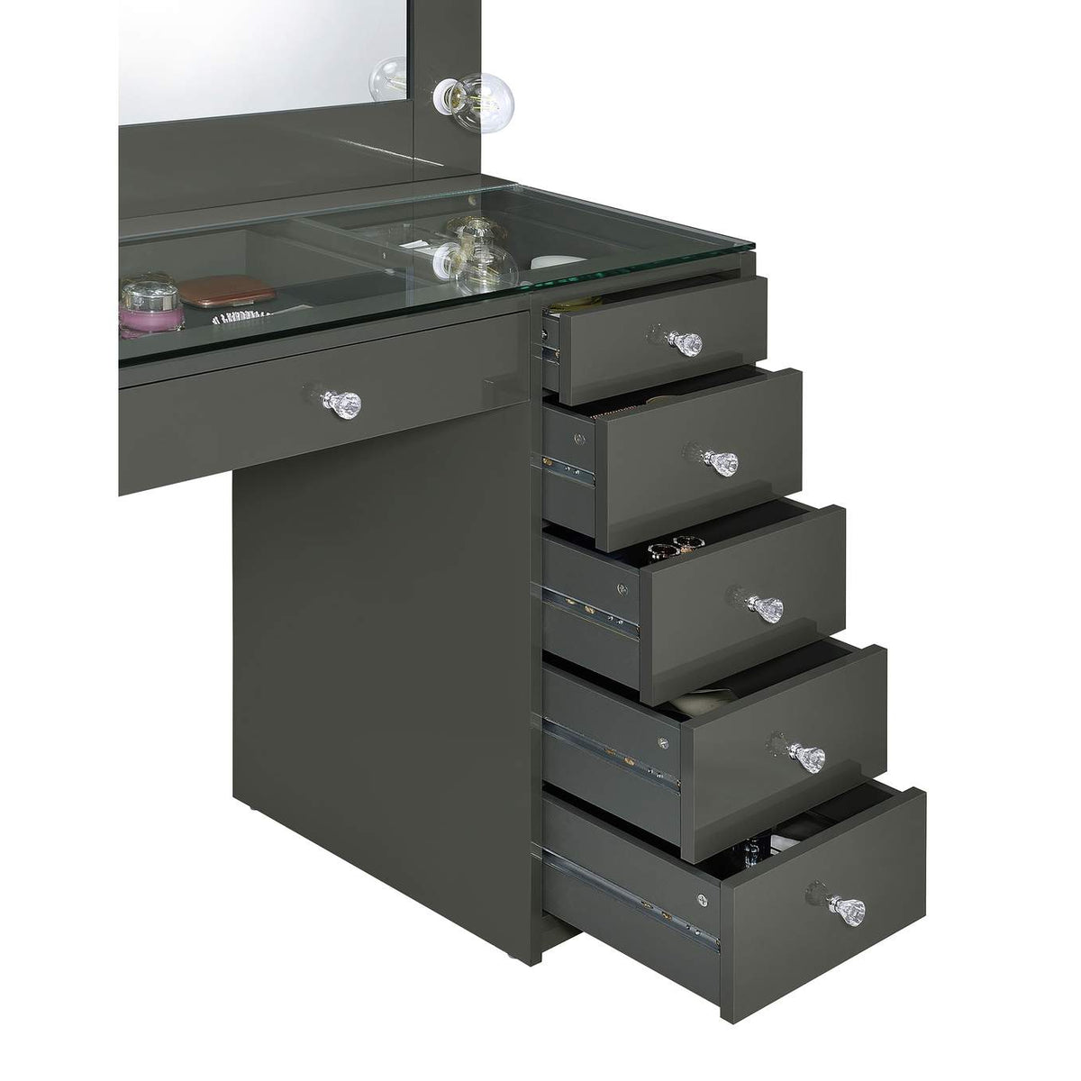 931145 Acena 7-drawer Vanity Set with Lighting Grey High Gloss
