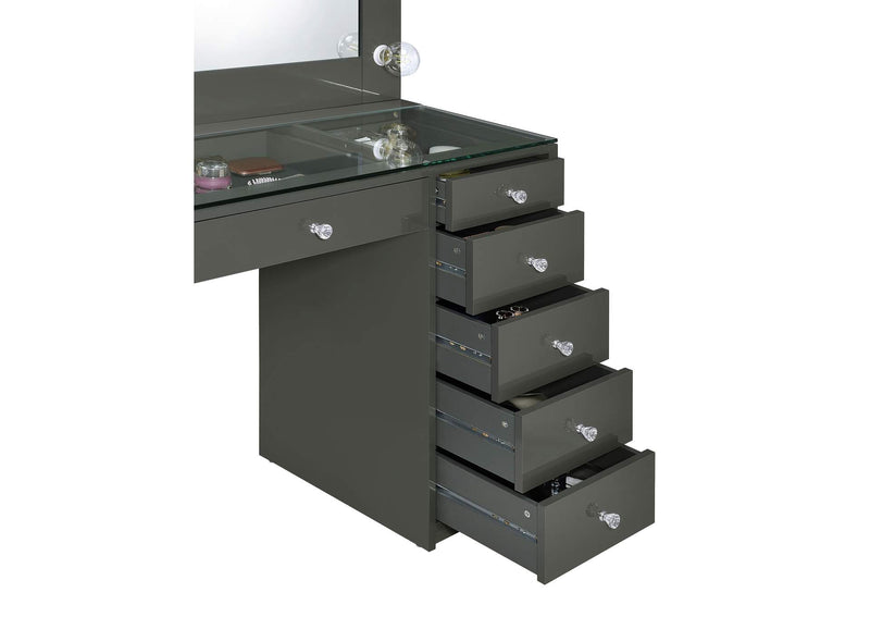 931145 Acena 7-drawer Vanity Set with Lighting Grey High Gloss
