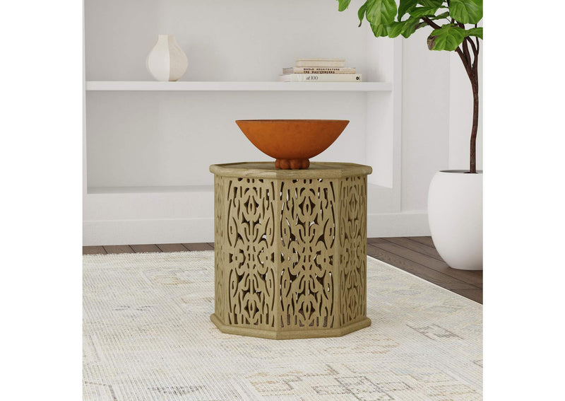 931148 Torres Octagonal Solid Mango Wood Side Table Natural Brown