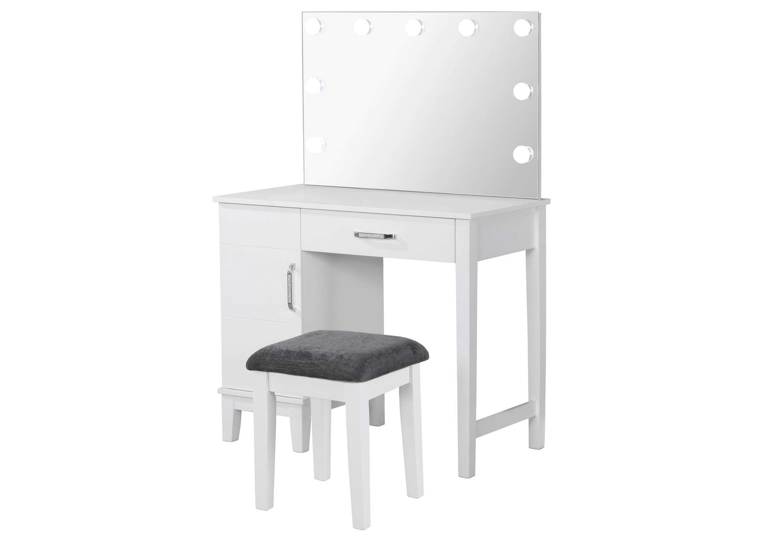 Elijah Vanity Set with Lighting & Stool White and Dark Grey