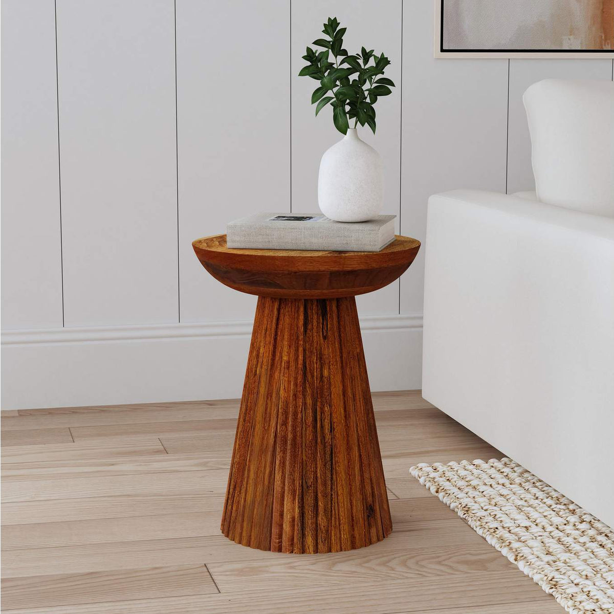 931155 Aureo Round Solid Wood Accent Side Table Wild Honey