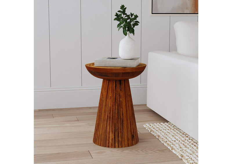 931155 Aureo Round Solid Wood Accent Side Table Wild Honey