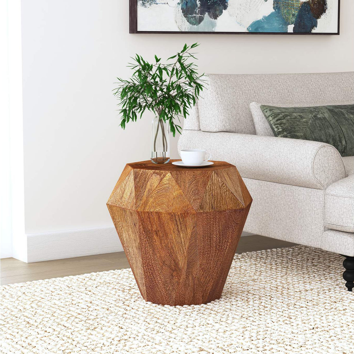 931158 Jacinto Octagonal Solid Mango Wood Side Table Natural Brown