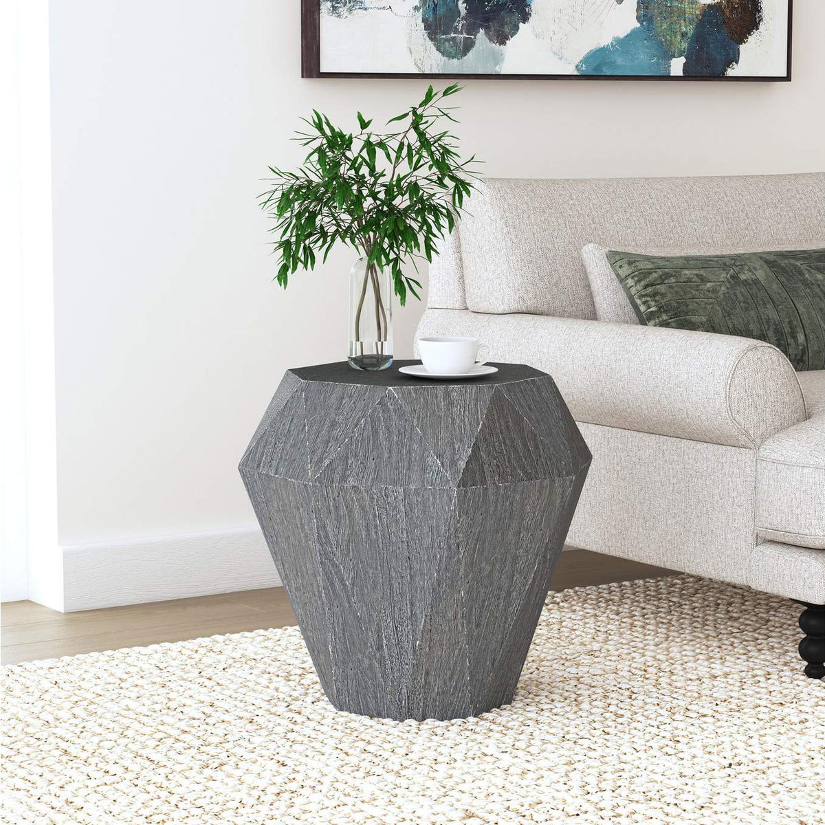 931159 Jacinto Octagonal Solid Mango Wood Side Table Grey