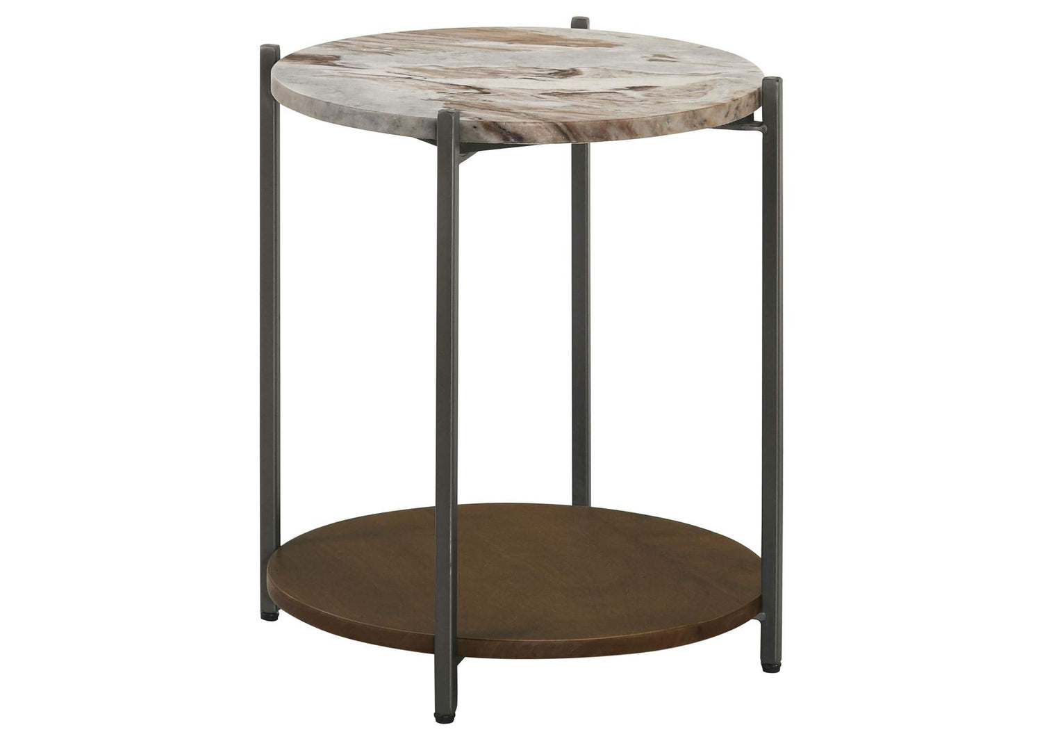 Noemie Round Marble Top Accent Side Table White and Gunmetal