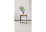 931218 Adhvik Round End Side Table Marble Shelf Natural and Black
