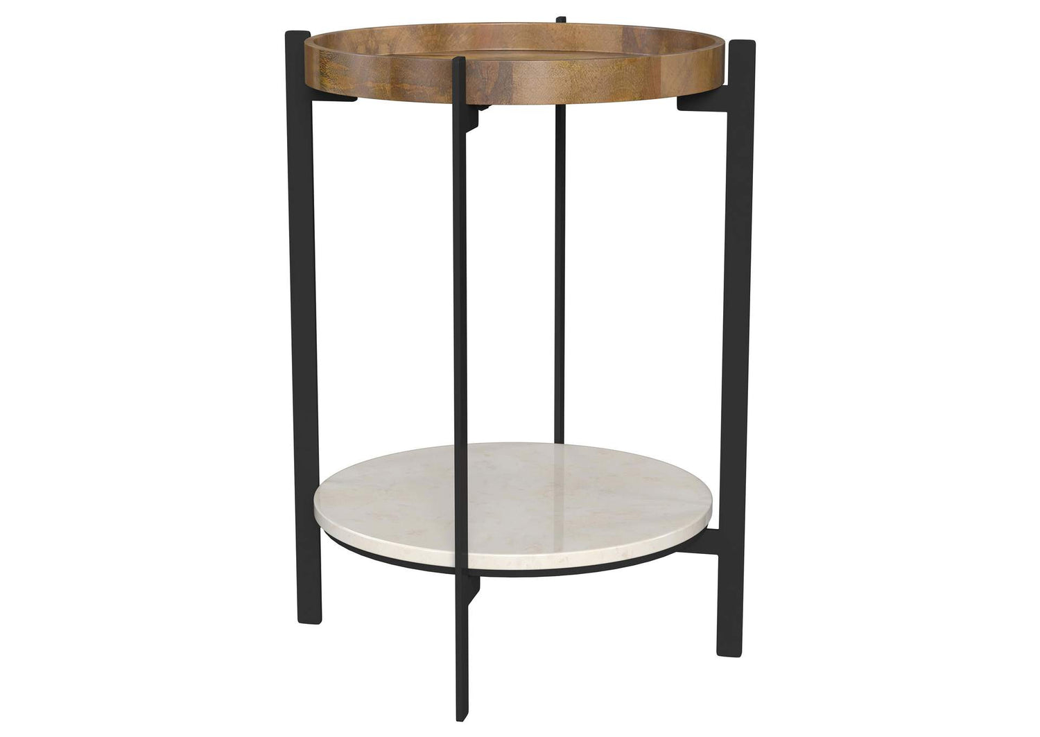 Adhvik Round End Side Table Marble Shelf Natural and Black