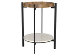 Adhvik Round End Side Table Marble Shelf Natural and Black