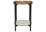 931218 Adhvik Round End Side Table Marble Shelf Natural and Black