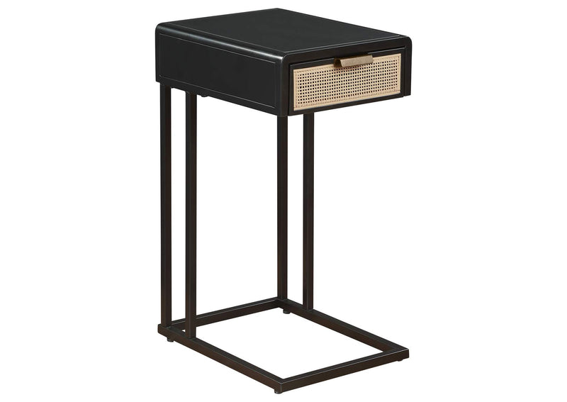 931631 Amherst 1-drawer Radio Weave Cane Metal Side Table Black