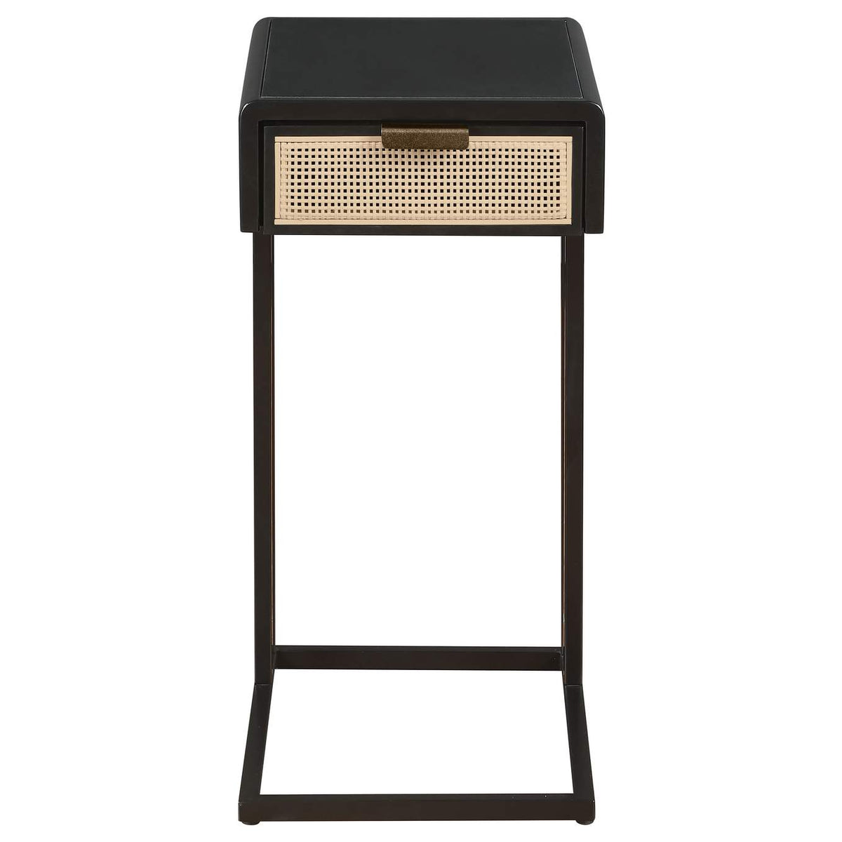 931631 Amherst 1-drawer Radio Weave Cane Metal Side Table Black