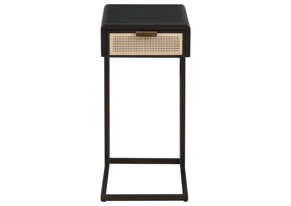 931631 Amherst 1-drawer Radio Weave Cane Metal Side Table Black