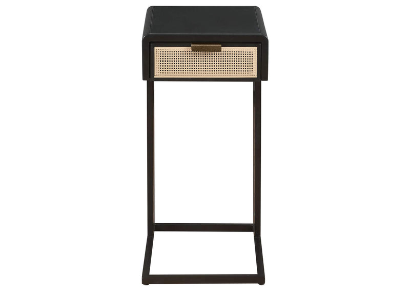 931631 Amherst 1-drawer Radio Weave Cane Metal Side Table Black