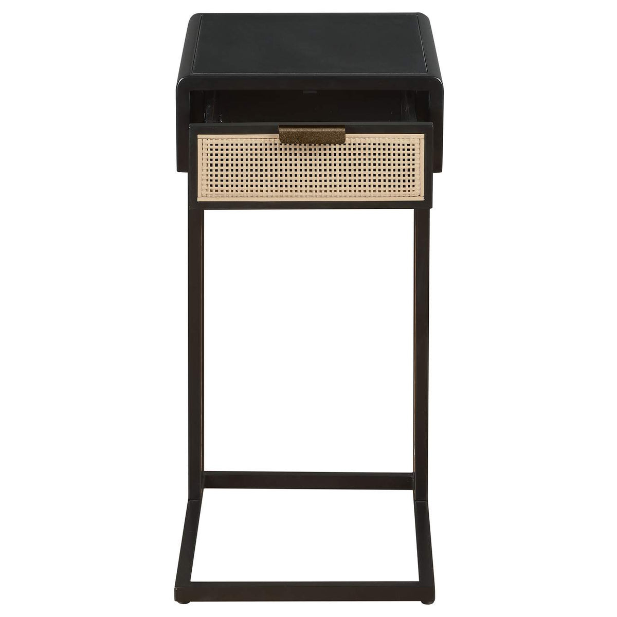 931631 Amherst 1-drawer Radio Weave Cane Metal Side Table Black