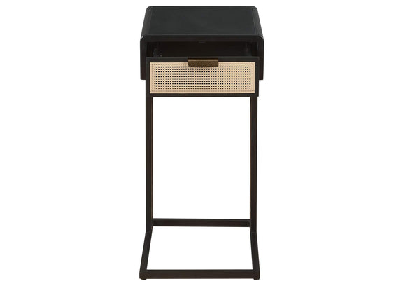 931631 Amherst 1-drawer Radio Weave Cane Metal Side Table Black