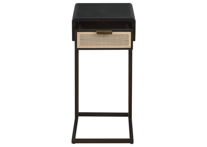 931631 Amherst 1-drawer Radio Weave Cane Metal Side Table Black