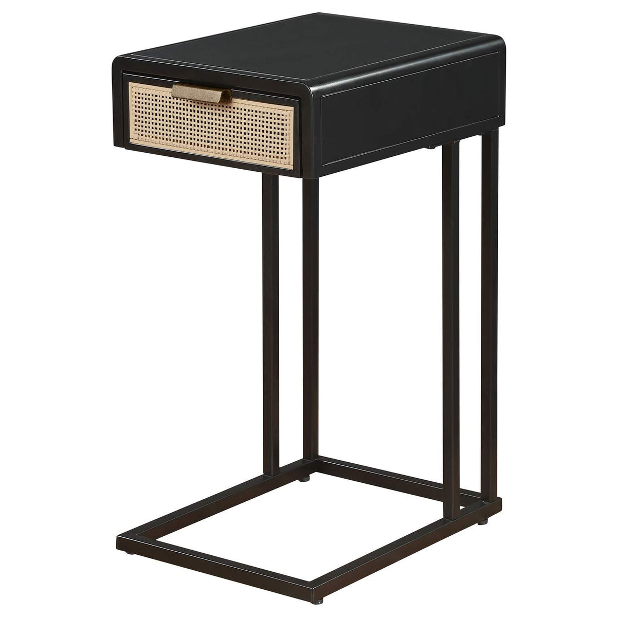 931631 Amherst 1-drawer Radio Weave Cane Metal Side Table Black