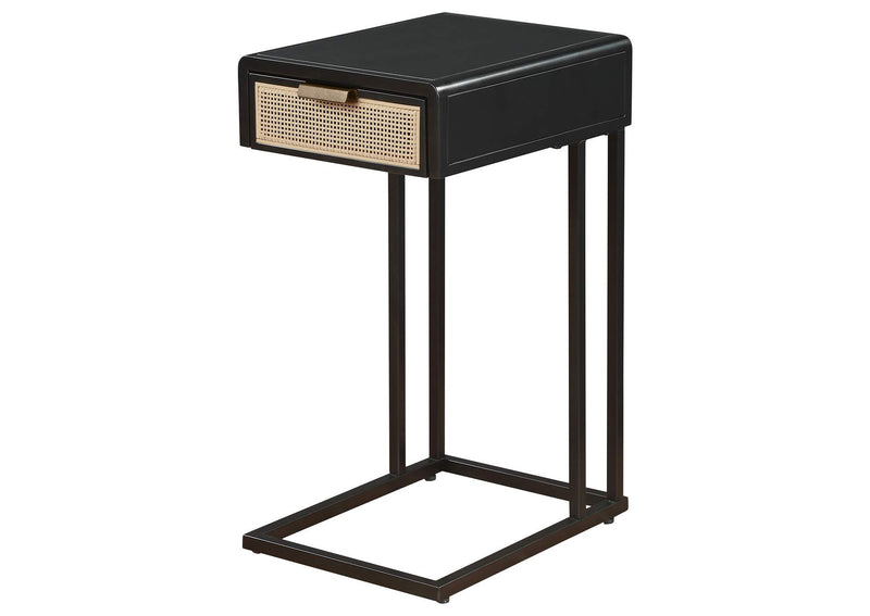 931631 Amherst 1-drawer Radio Weave Cane Metal Side Table Black