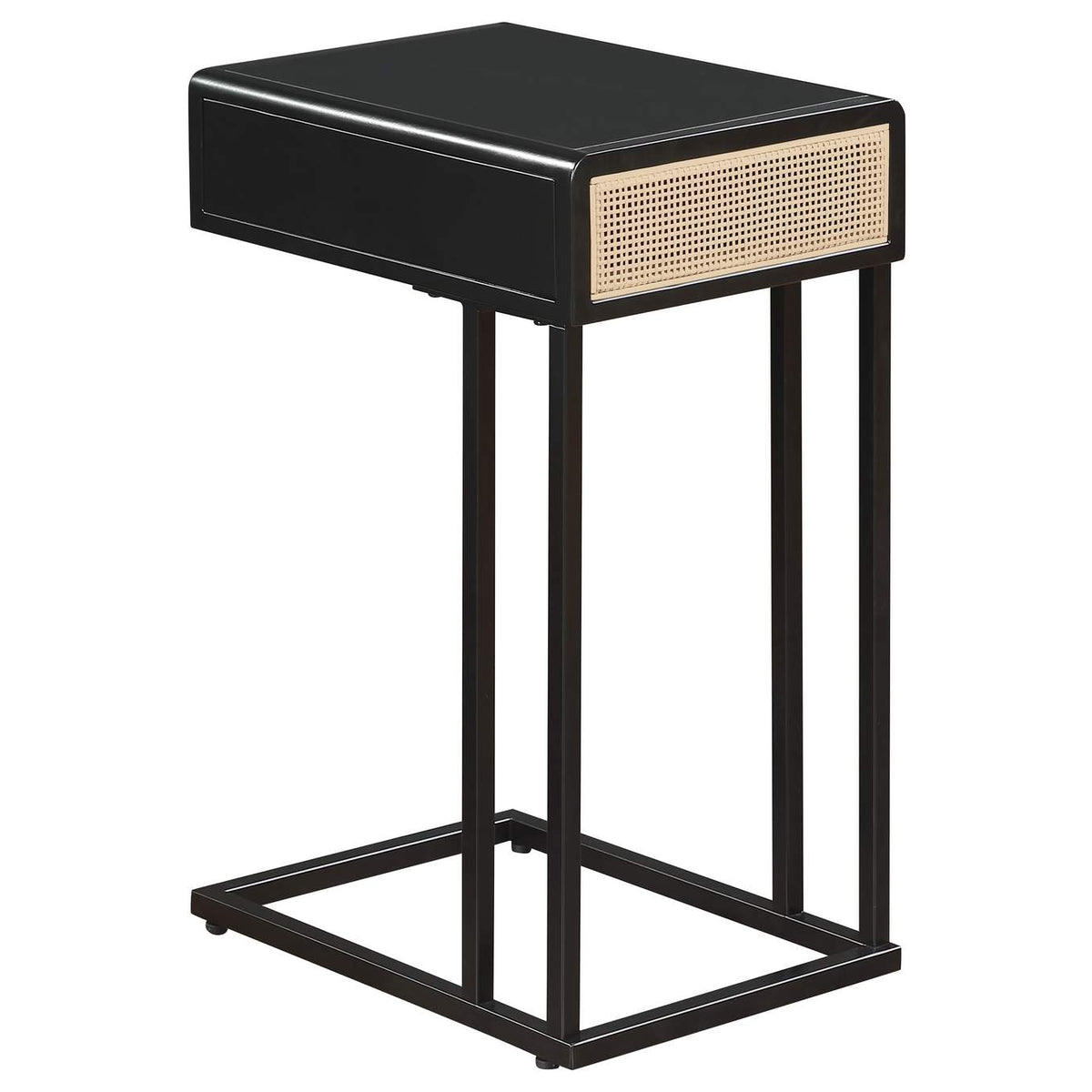 931631 Amherst 1-drawer Radio Weave Cane Metal Side Table Black