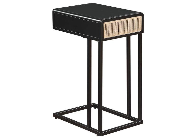 931631 Amherst 1-drawer Radio Weave Cane Metal Side Table Black