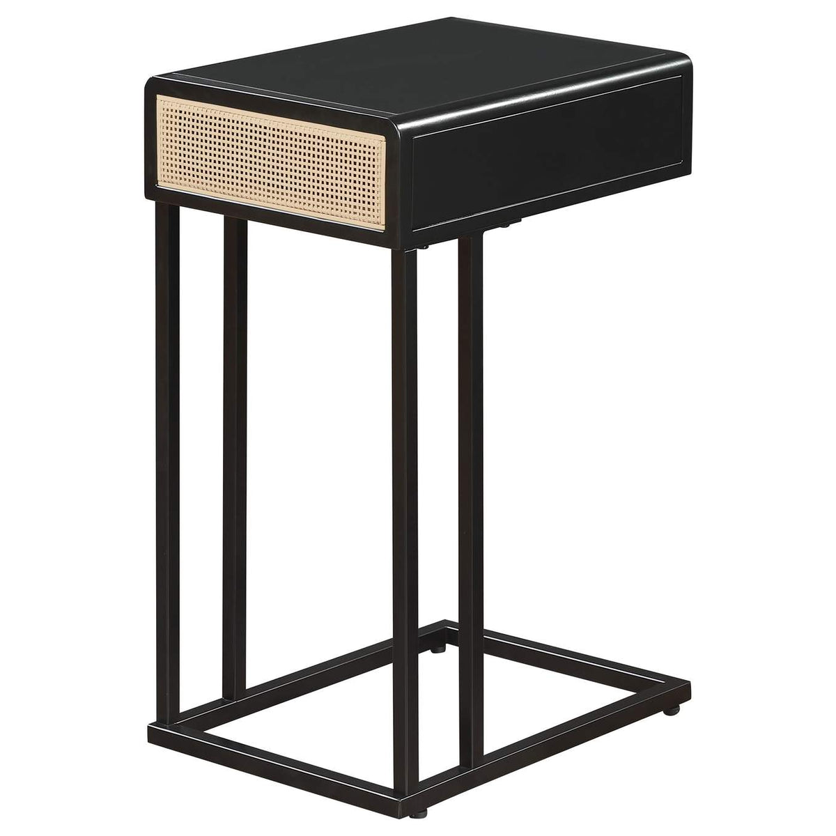 931631 Amherst 1-drawer Radio Weave Cane Metal Side Table Black