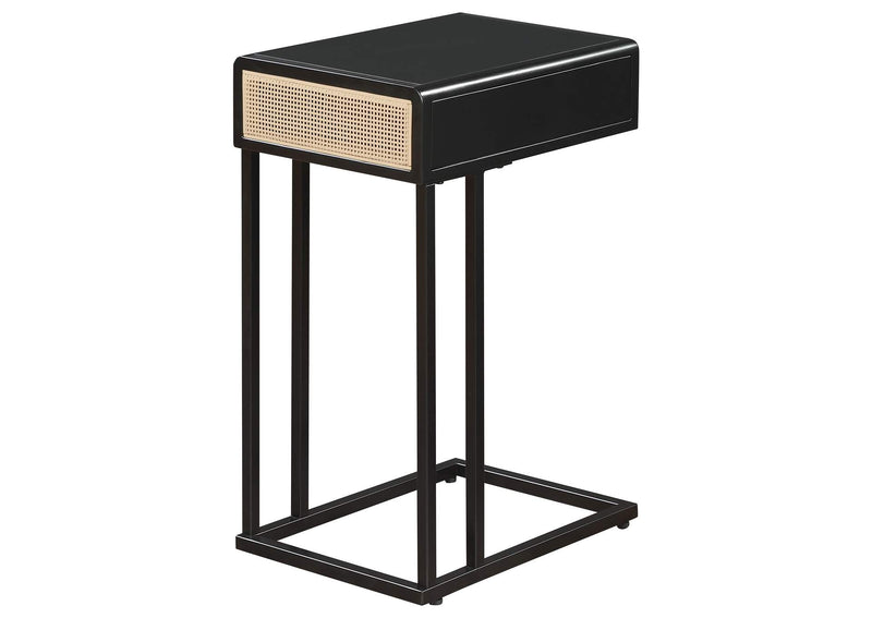 931631 Amherst 1-drawer Radio Weave Cane Metal Side Table Black