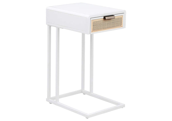 931632 Amherst 1-drawer Radio Weave Cane Metal Side Table White