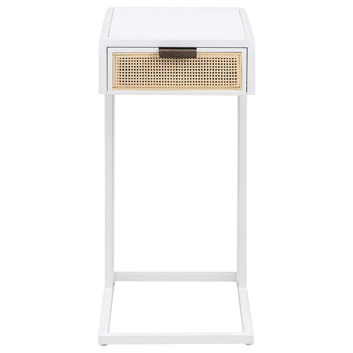 931632 Amherst 1-drawer Radio Weave Cane Metal Side Table White