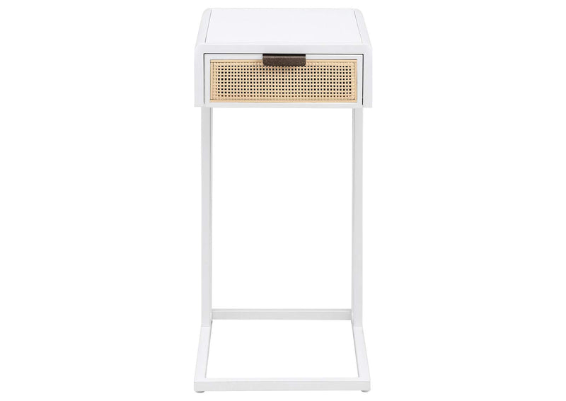 931632 Amherst 1-drawer Radio Weave Cane Metal Side Table White