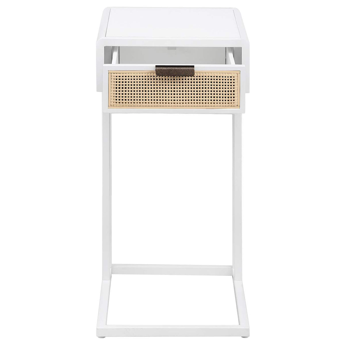 931632 Amherst 1-drawer Radio Weave Cane Metal Side Table White