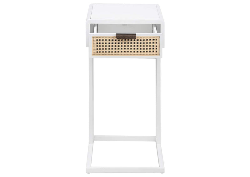 931632 Amherst 1-drawer Radio Weave Cane Metal Side Table White