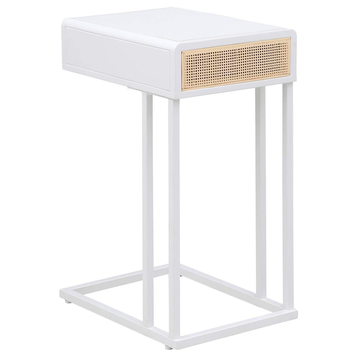 931632 Amherst 1-drawer Radio Weave Cane Metal Side Table White