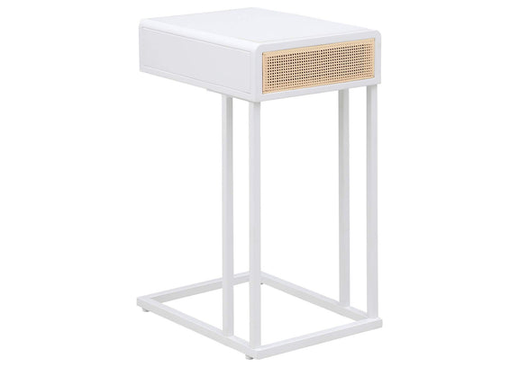 931632 Amherst 1-drawer Radio Weave Cane Metal Side Table White