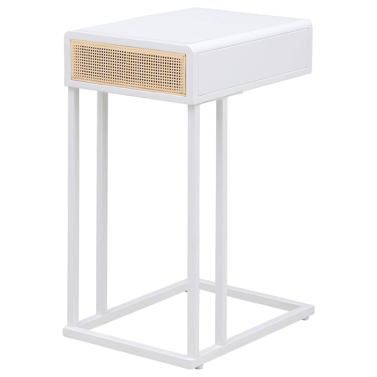 931632 Amherst 1-drawer Radio Weave Cane Metal Side Table White