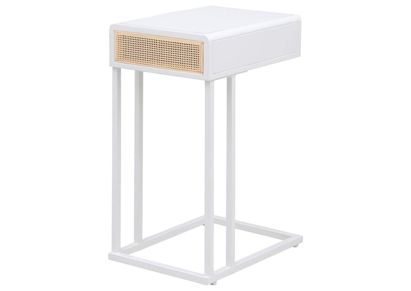 931632 Amherst 1-drawer Radio Weave Cane Metal Side Table White