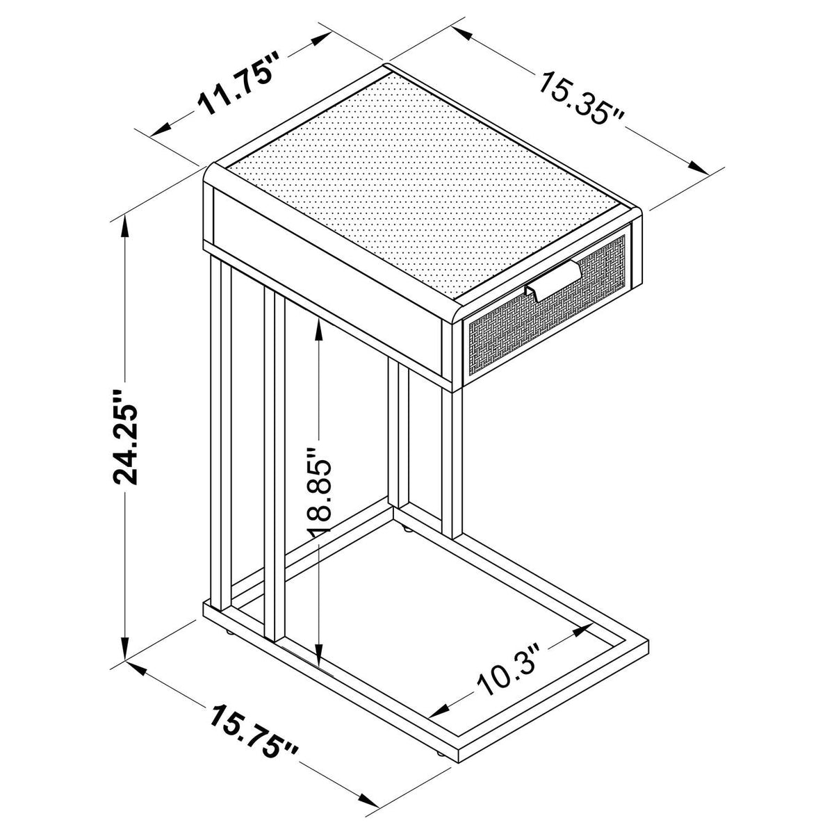 931632 Amherst 1-drawer Radio Weave Cane Metal Side Table White