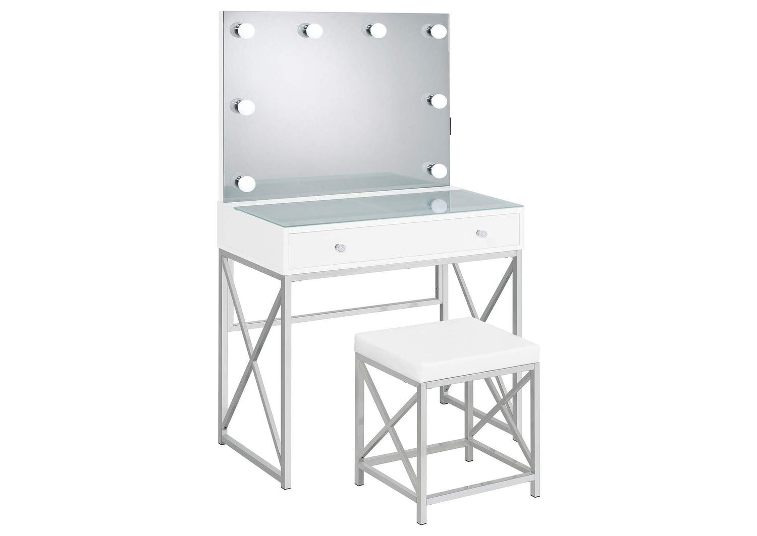 Eliza Vanity Set with Lighting & Stool White and Chrome