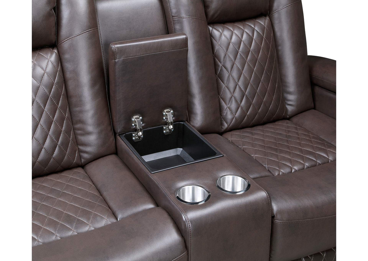 9366DB-2PWH Caelan Power Double Reclining Love Seat with Center Console, Power Headrests, Storage Arms and Cup holders
